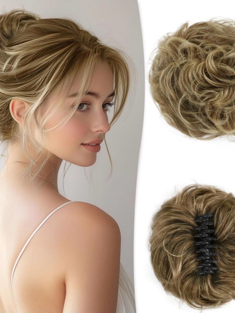 RUWISS Large Messy Bun Hair Piece With Claw Clip Human Hair Bun Wavy - Picture 3 of 3